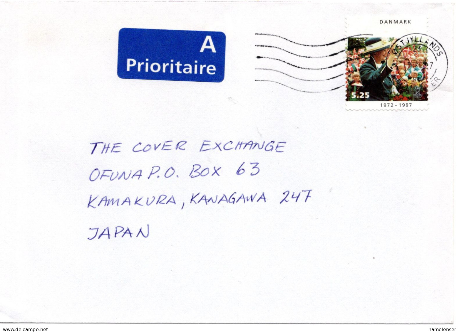 75307 - Dänemark - 1997 - 5,25Kr Silberjubilaeum EF A LpBf OSTJYLLANDS POSTCENTER -> Japan - Cartas & Documentos