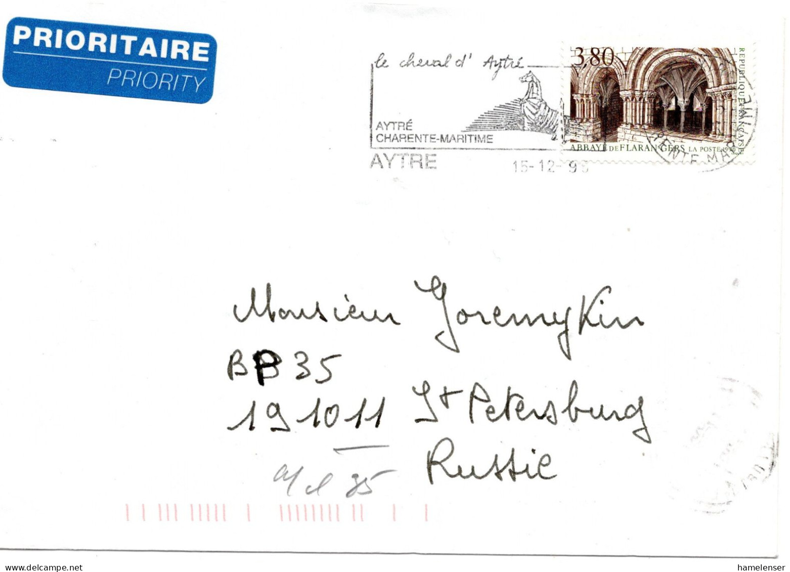 75308 - Frankreich - 1995 - 3,80F Abtei Flaran-Gers EF A LpBf AYTRE -> Russland - Covers & Documents