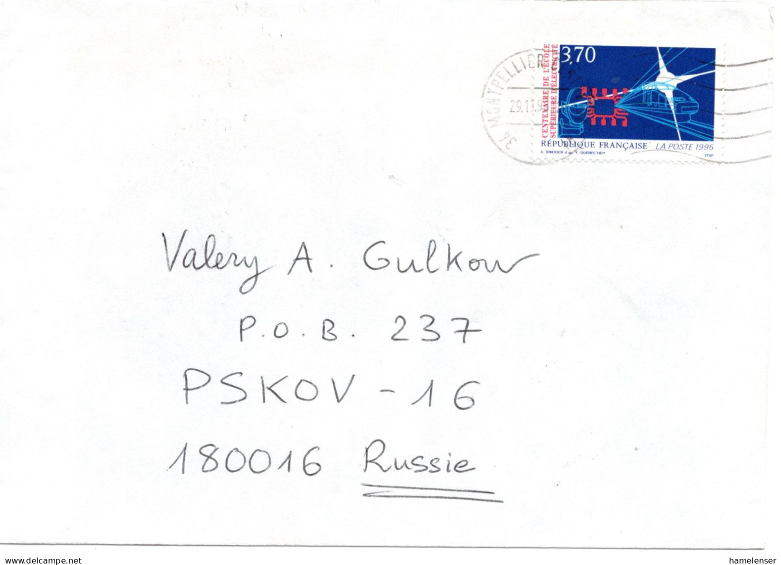 75309 - Frankreich - 1996 - 3,70F TGV / Elektrizitaet EF A Bf MONTPELLIER -> PSKOV (Russland) - Covers & Documents