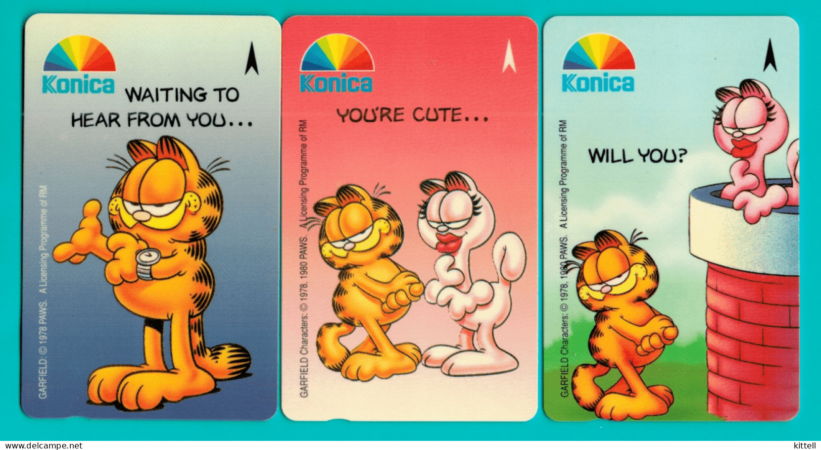 Singapore Old Phonecard Mint Unused Konica Garfield & Arlene 3 Cards - Singapour