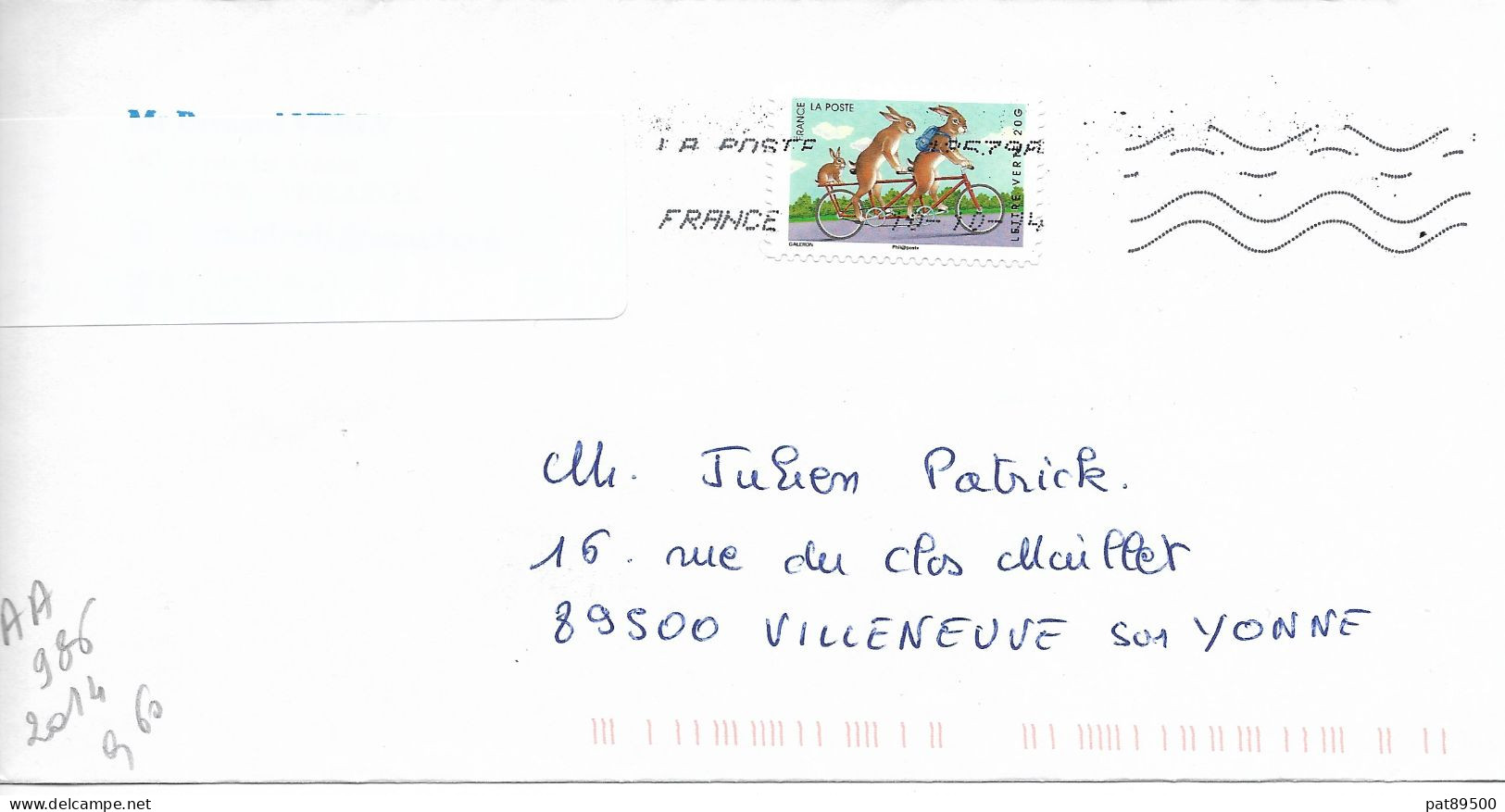 France 2014 - AA 986 - Oblitéré S/enveloppe 2014 / Sourires, Vacances, Famille De LAPINS En Tandem /VAGUES IRREGULIERES - Briefe U. Dokumente