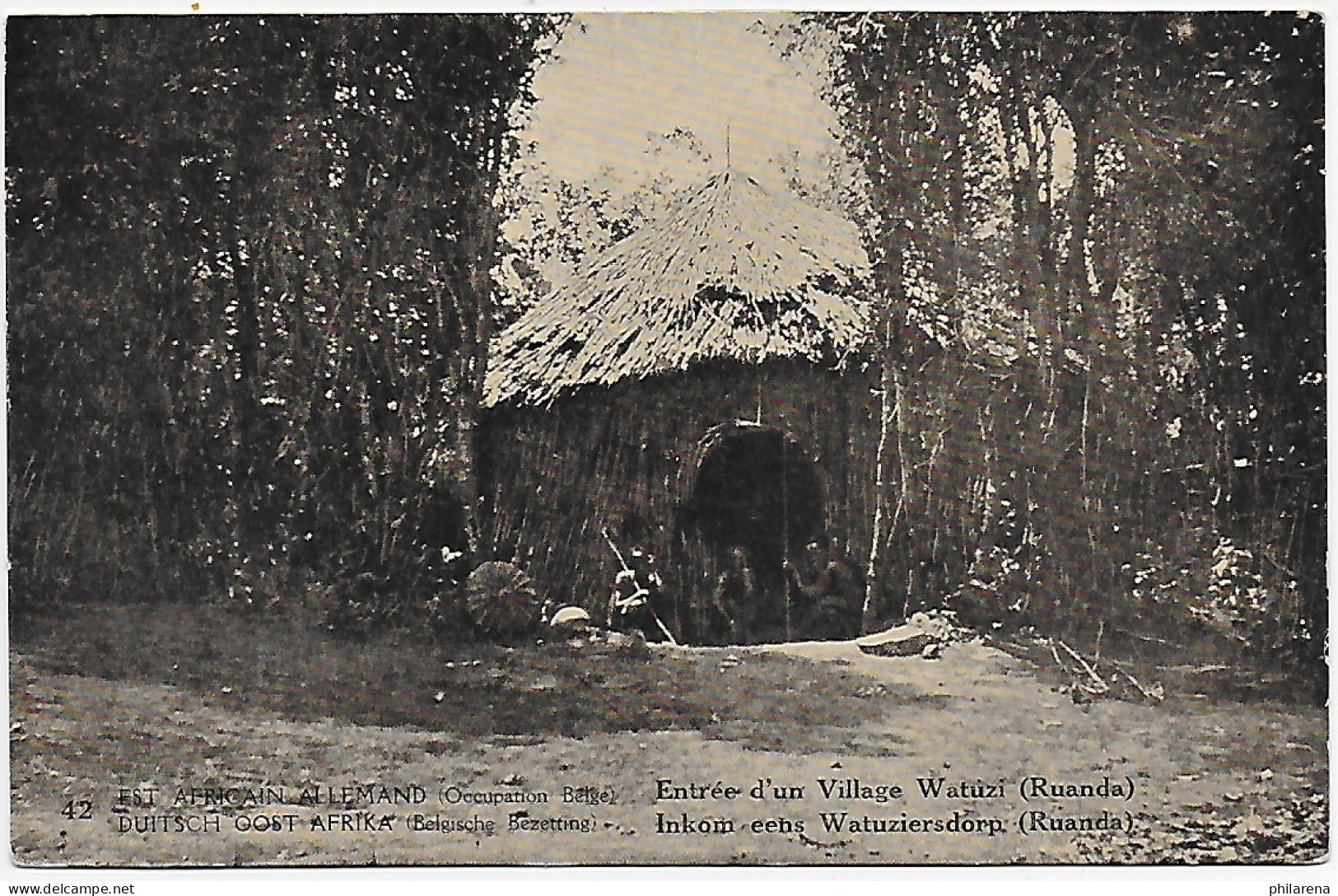 Ansichtskarte Belgisch Kongo, Besetzung DOA, 1920: Entrée D'un Village Watuzi - Other & Unclassified