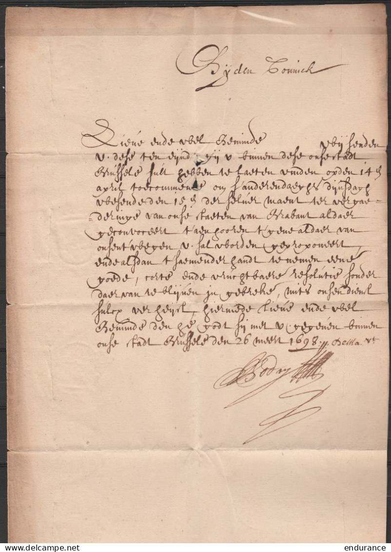 L. Datée 1698 De BRUSSEL Pour NEVELE - Sceau Paroissial Au Dos - 1621-1713 (Pays-Bas Espagnols)