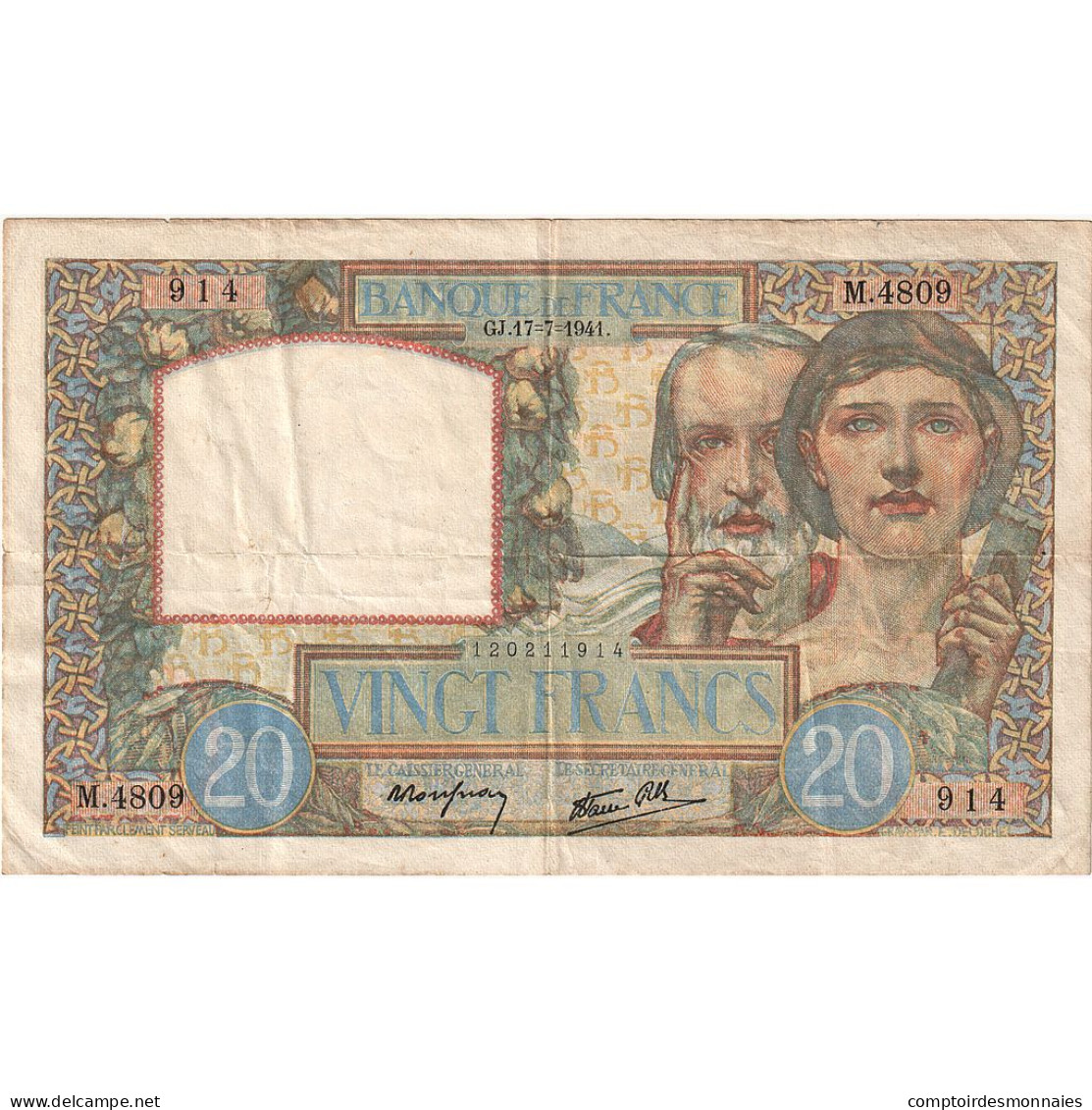 France, 20 Francs, Science Et Travail, 1941-07-17, M.4809, TB+ - 20 F 1939-1942 ''Science Et Travail''