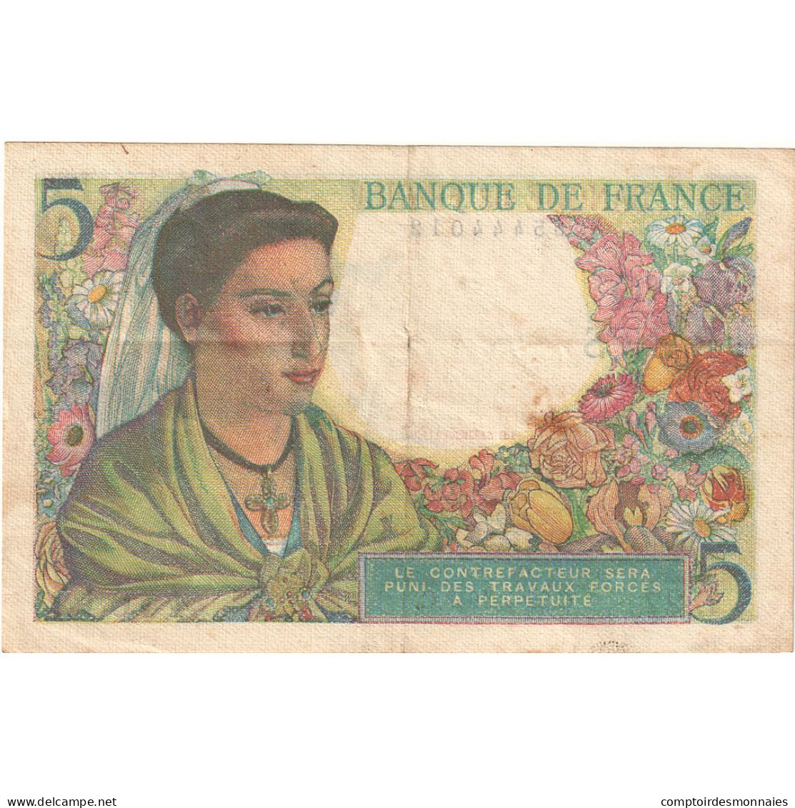 France, 5 Francs, Berger, 1943, E.27, TTB+, Fayette:5.2, KM:98a - 5 F 1943-1947 ''Berger''