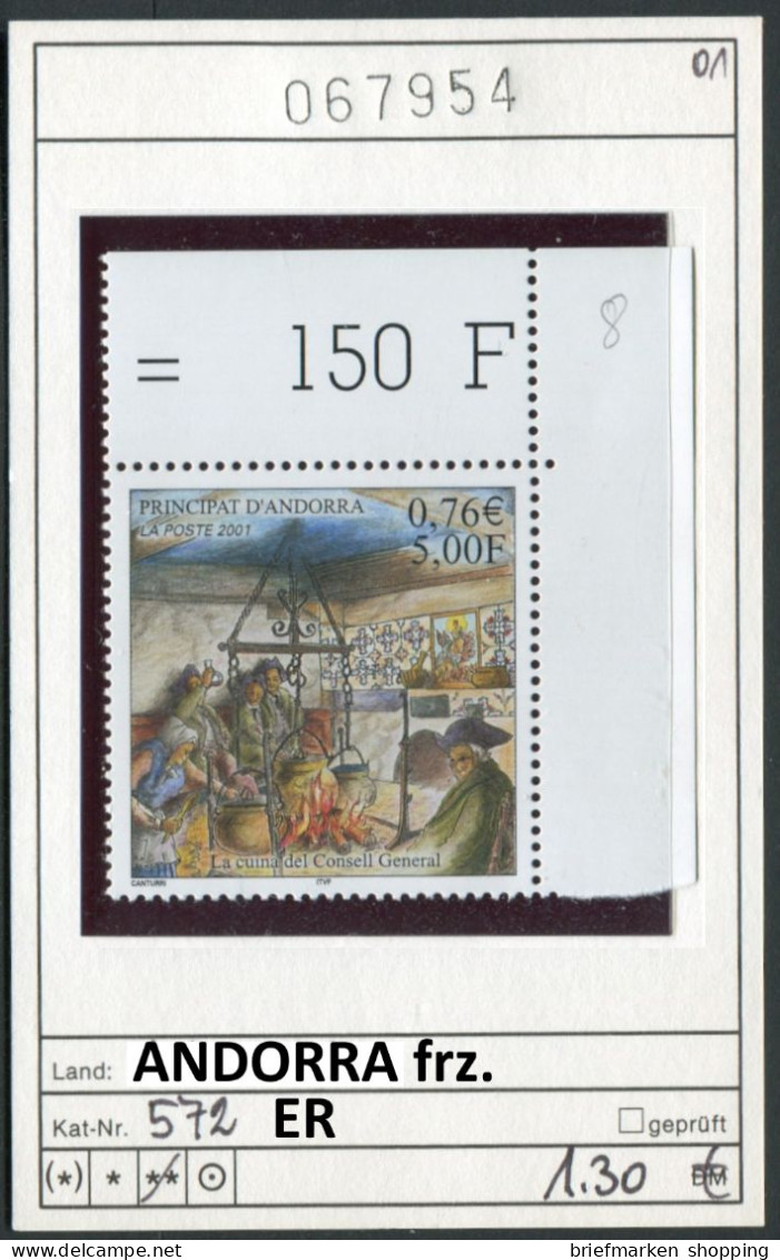 Andorra 2001 - Andorre Francaise 2001 - Michel 572 Eckrand - ** Mnh Neuf Postfris - Ongebruikt