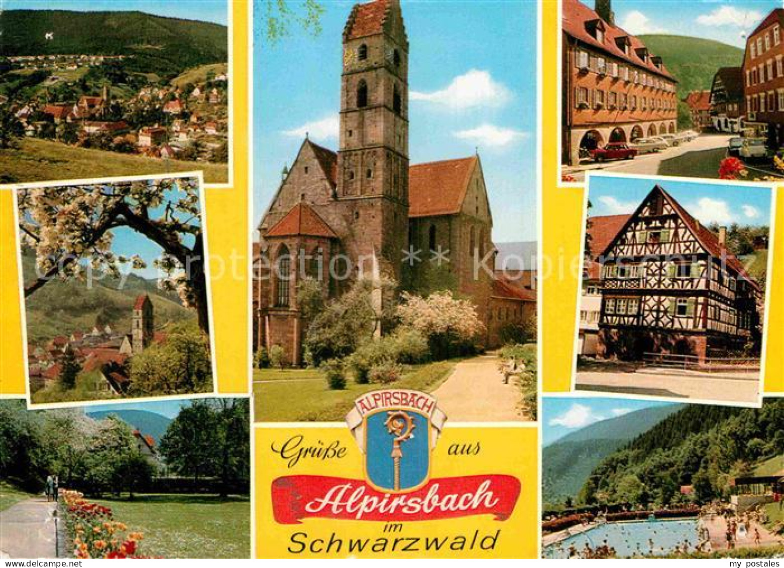 72916884 Alpirsbach Teilansichten Kirche Strassenpartie Fachwerkhaus Park Baumbl - Alpirsbach