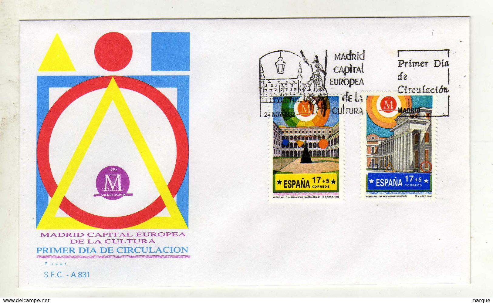 Enveloppe 1er Jour ESPAGNE ESPANA Oblitération MADRID 24/11/1992 - FDC