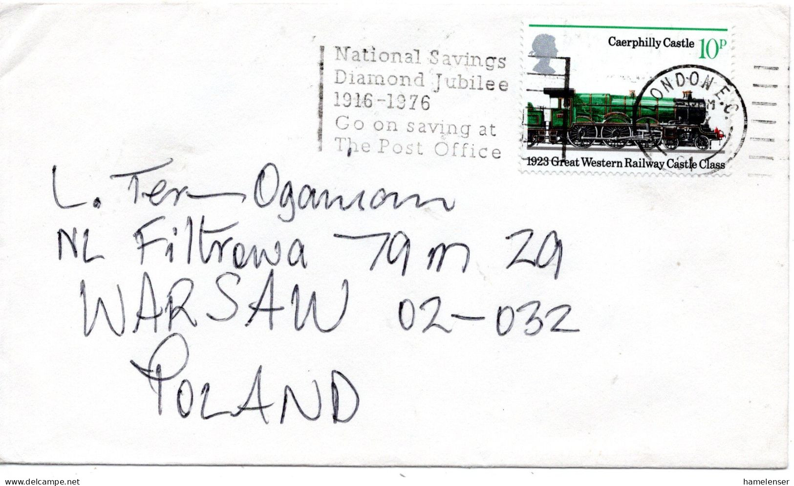 75350 - Grossbritannien - 1976 - 10p Dampflok EF A Bf LONDON - NATIONAL SAVINGS ... -> WARSZAWA (Polen) - Trains