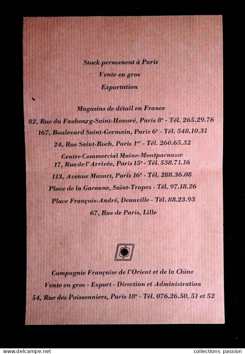 Publicité, Compagnie Française De L'Orient Et De La Chine, Paris, Artisanat Oriental Et Chinois, 2 Scans, Frais Fr 1.60e - Publicidad