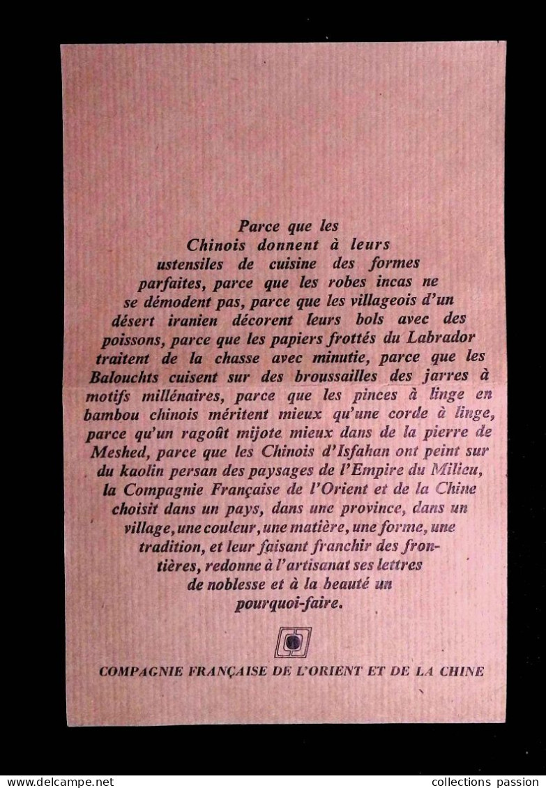 Publicité, Compagnie Française De L'Orient Et De La Chine, Paris, Artisanat Oriental Et Chinois, 2 Scans, Frais Fr 1.60e - Reclame