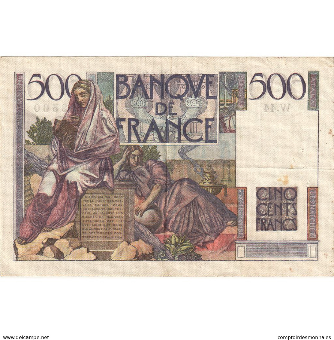 France, 500 Francs, Chateaubriand, 1945, W.44, SUP, Fayette:34.3, KM:129a - 500 F 1945-1953 ''Chateaubriand''