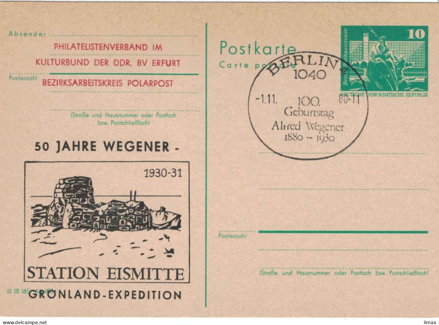 Ganzsache 1040 Berlin 1980 Station Eismitte Grönland Expedition Wegener Alfred - Private Postcards - Used