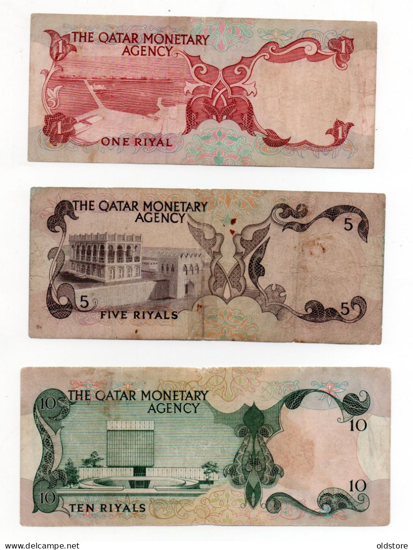 Qatar Banknotes - (Mini Set 1 - 5 - 10 Riyals ) - ND 1973-  First Issue - Used Condition - Qatar