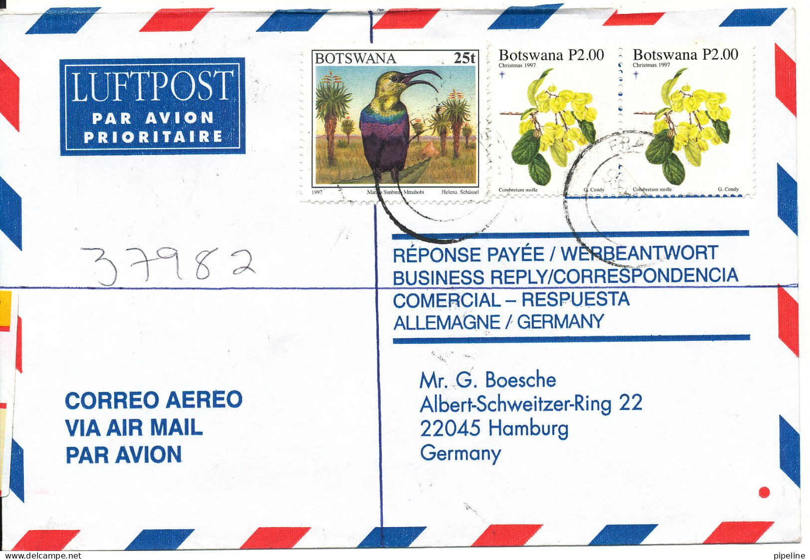 Botswana Registered Air Mail Cover Sent To Germany 7-4-1999 BIRD Stamp - Botswana (1966-...)