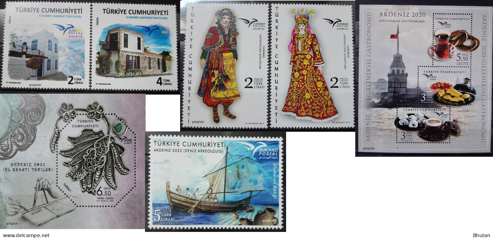 Türkiye 2018-2022, Euromed Edition - Complete Euromed Set From Türkiye, MNH S/S And Stamps Sets - Neufs