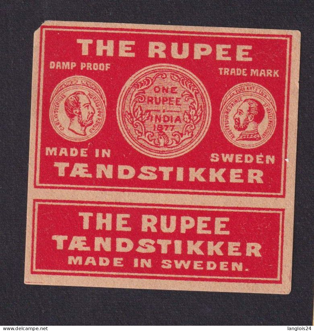 Ancienne étiquette  Allumettes Suède The Rupee - Boites D'allumettes - Etiquettes