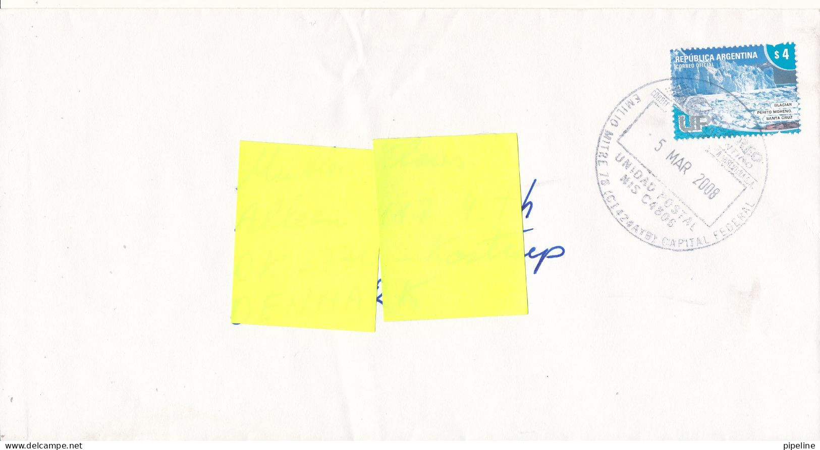 Argentina Cover Sent To Denmark 5-3-2008 Single Franked - Covers & Documents