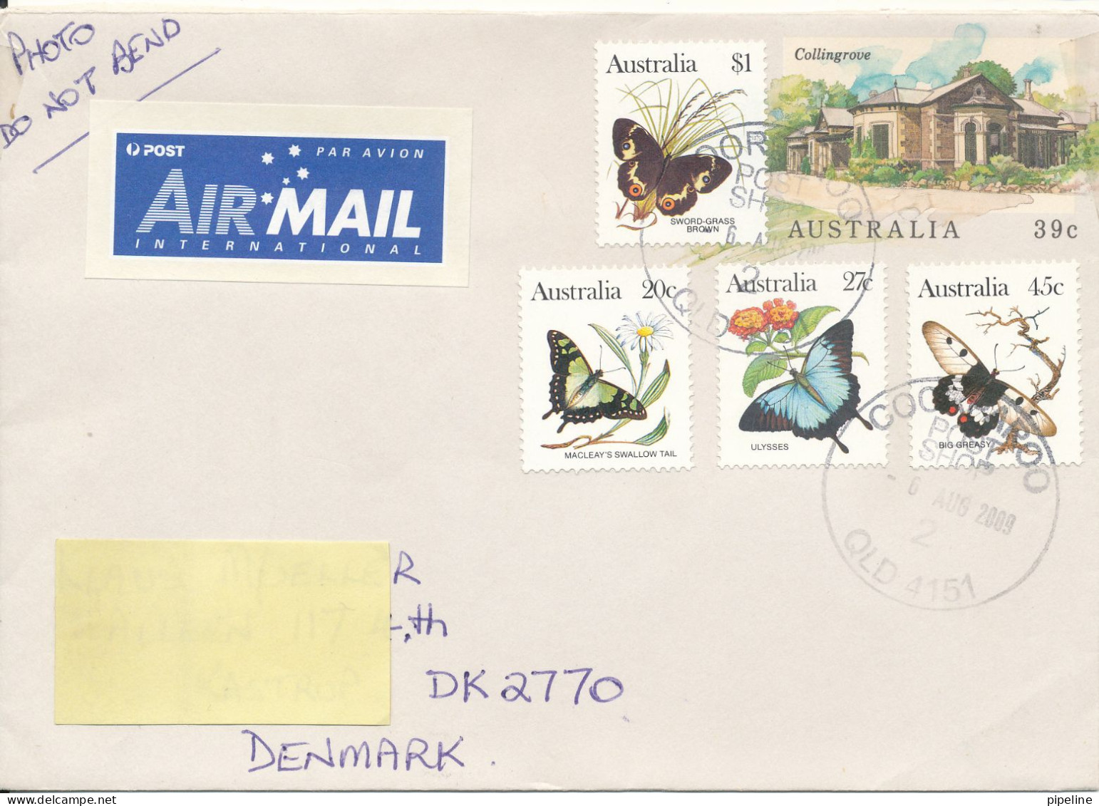 Australia Uprated Postal Stationery Cover Sent Air Mail To Denmark 6-8-2009 Topic Stamps BUTTERFLIES - Entiers Postaux