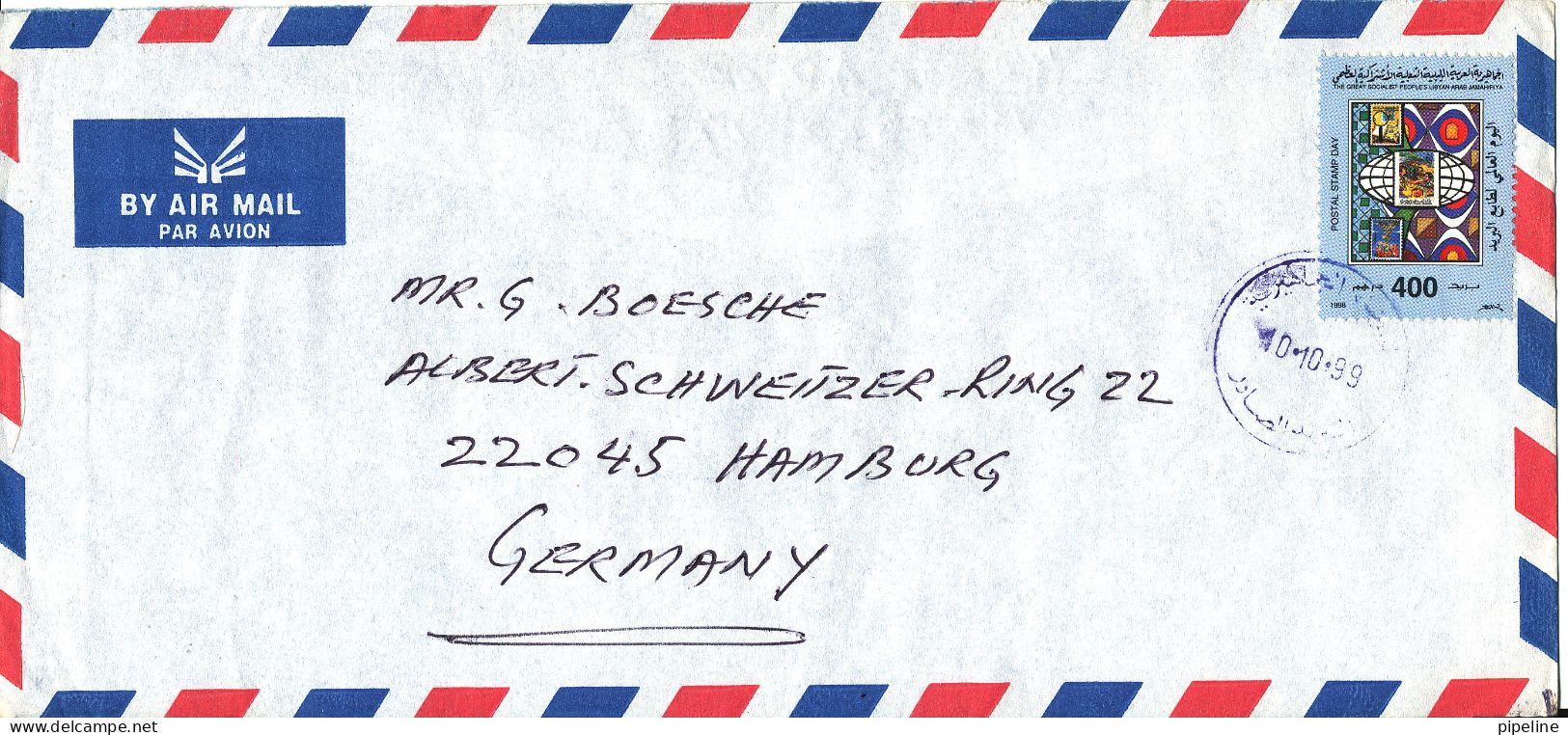 Libya Air Mail Cover Sent To Germany 10-10-1999 Single Franked - Libia