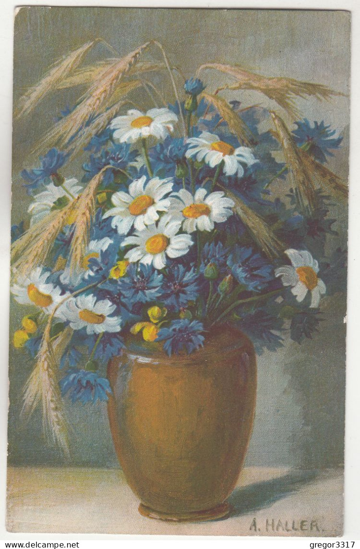 E4788) Schöne BLUMENVASE Mit Tollen Blumen - Signiert A. HALLER - Meissner & Buch - Gel. Feldpost HAMBURG 1.12.1917 - Haller, A.