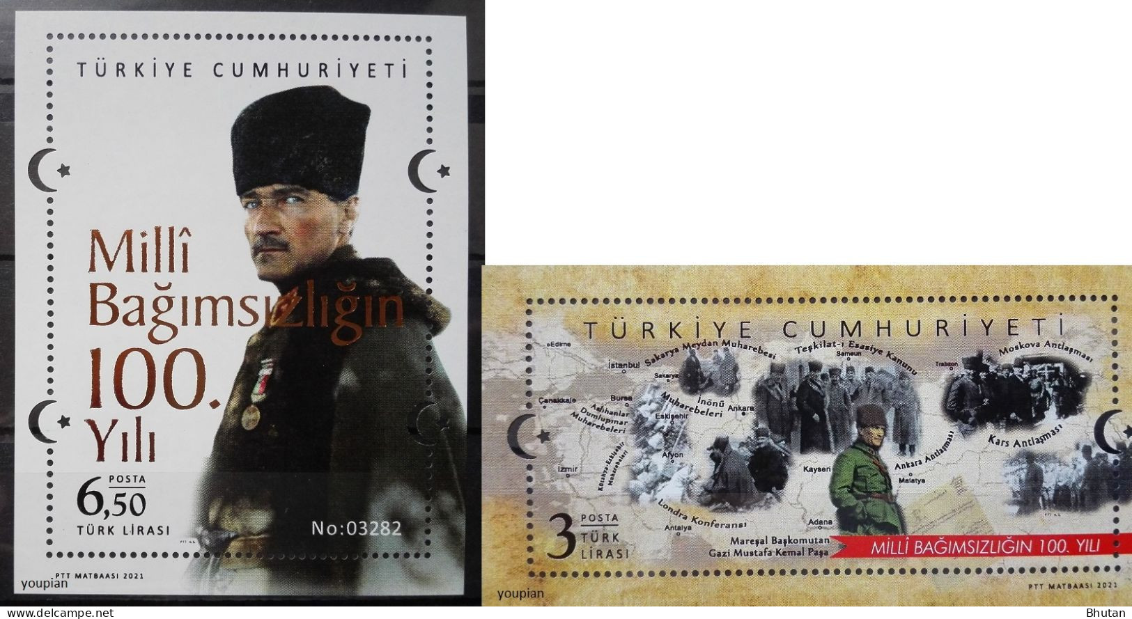 Türkiye 2021, Centenary Of The Independence, Two MNH Unusual S/S - Neufs