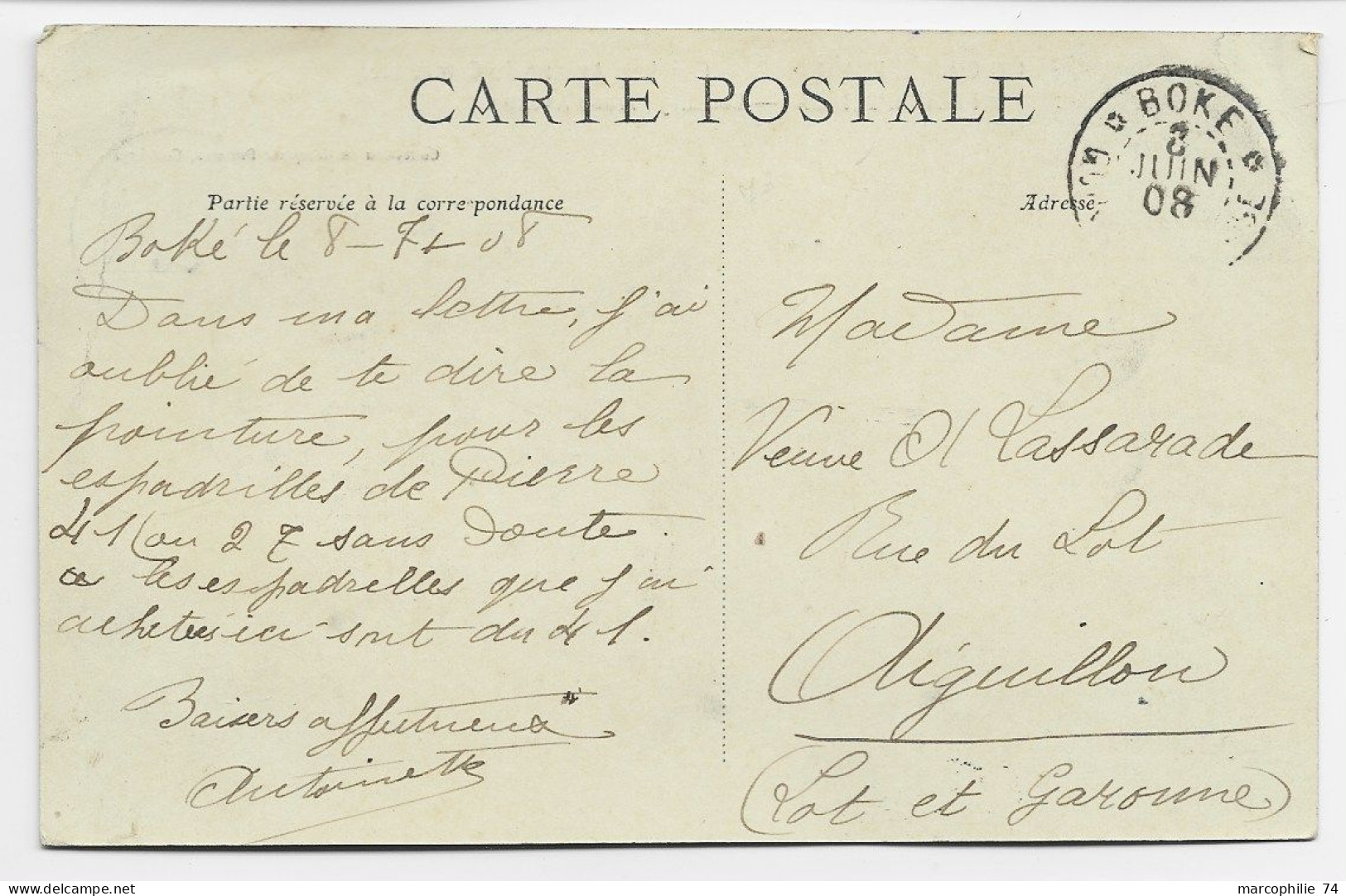 GUINEE 5C FAIDHERBE BOKE 2 JUIN 1908 GUINEE FRANCAISE AU RECTO CARTE CONAKRY - Covers & Documents