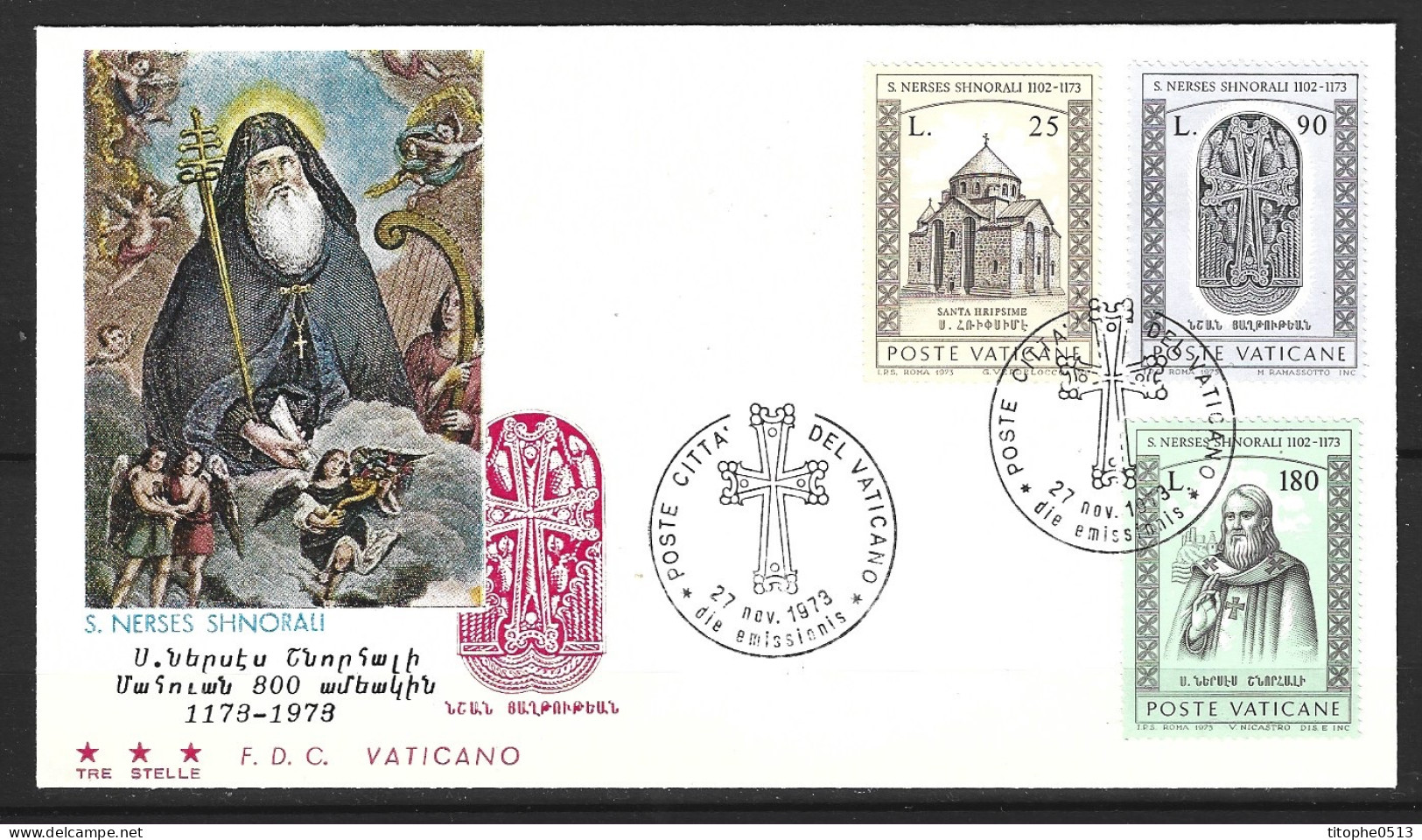 VATICAN. N°566-8 Sur Enveloppe 1er Jour De 1973. Patriarche Arménien. - Cristianismo