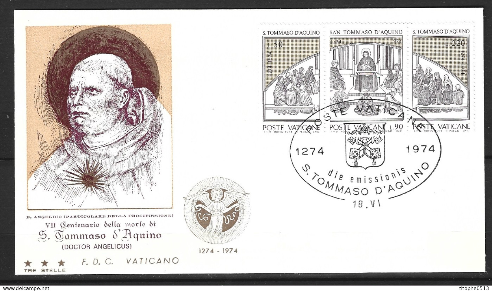 VATICAN. N°576-8 Sur Enveloppe 1er Jour De 1974. Saint Thomas D'Aquin. - Cristianismo