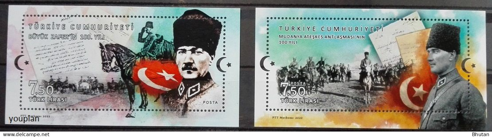 Türkiye 2022, 100th Anniversaries, Two MNH S/S - Ungebraucht