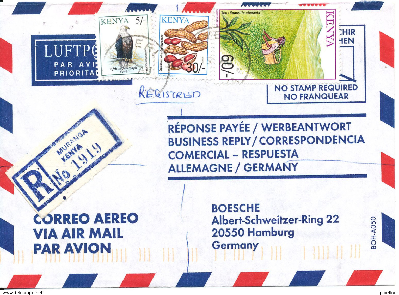 Kenya Registered Air Mail Cover Sent To Germany BIRD Stamp - Kenya (1963-...)