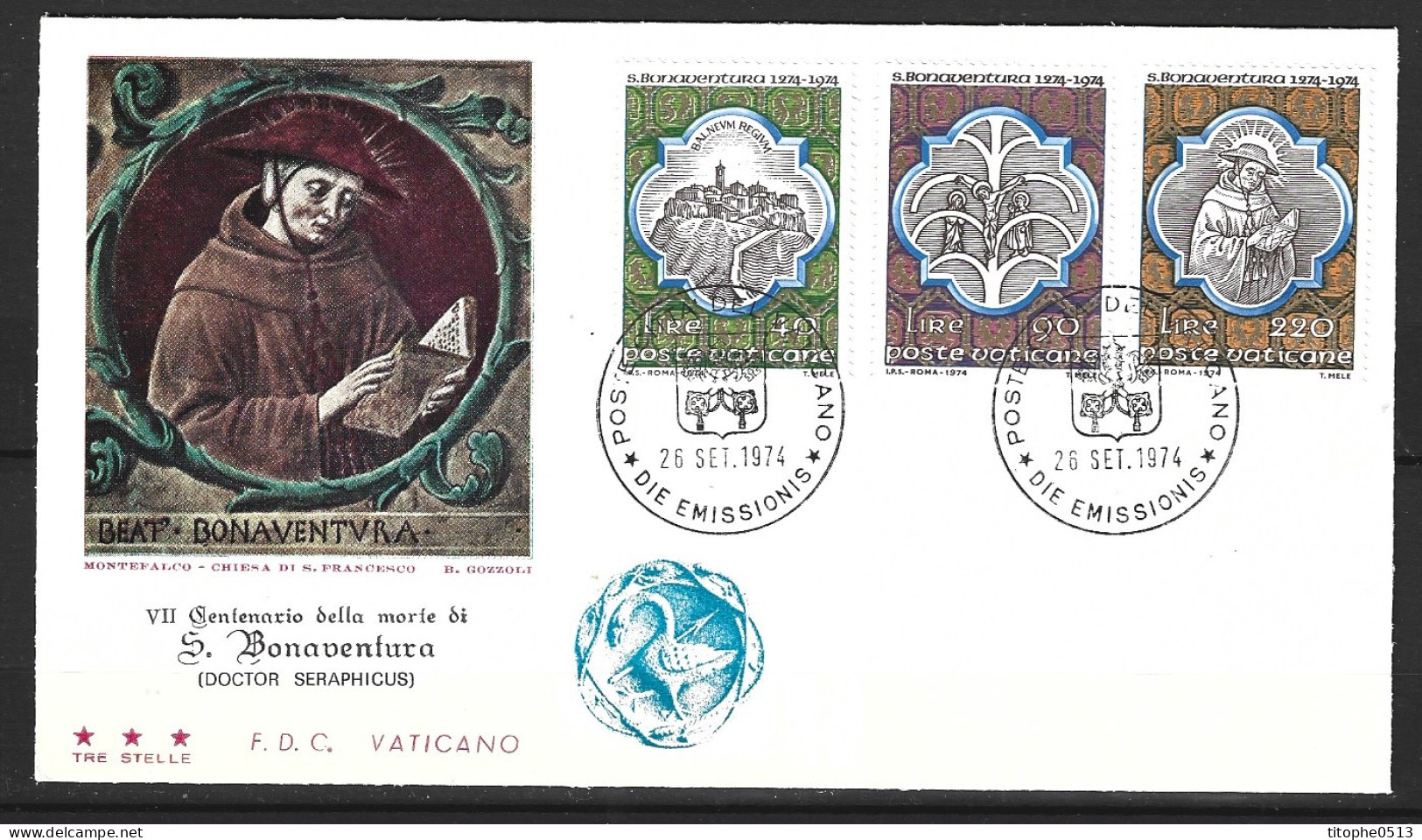 VATICAN. N°579-81 Sur Enveloppe 1er Jour De 1974. Saint Bonaventure. - Cristianismo