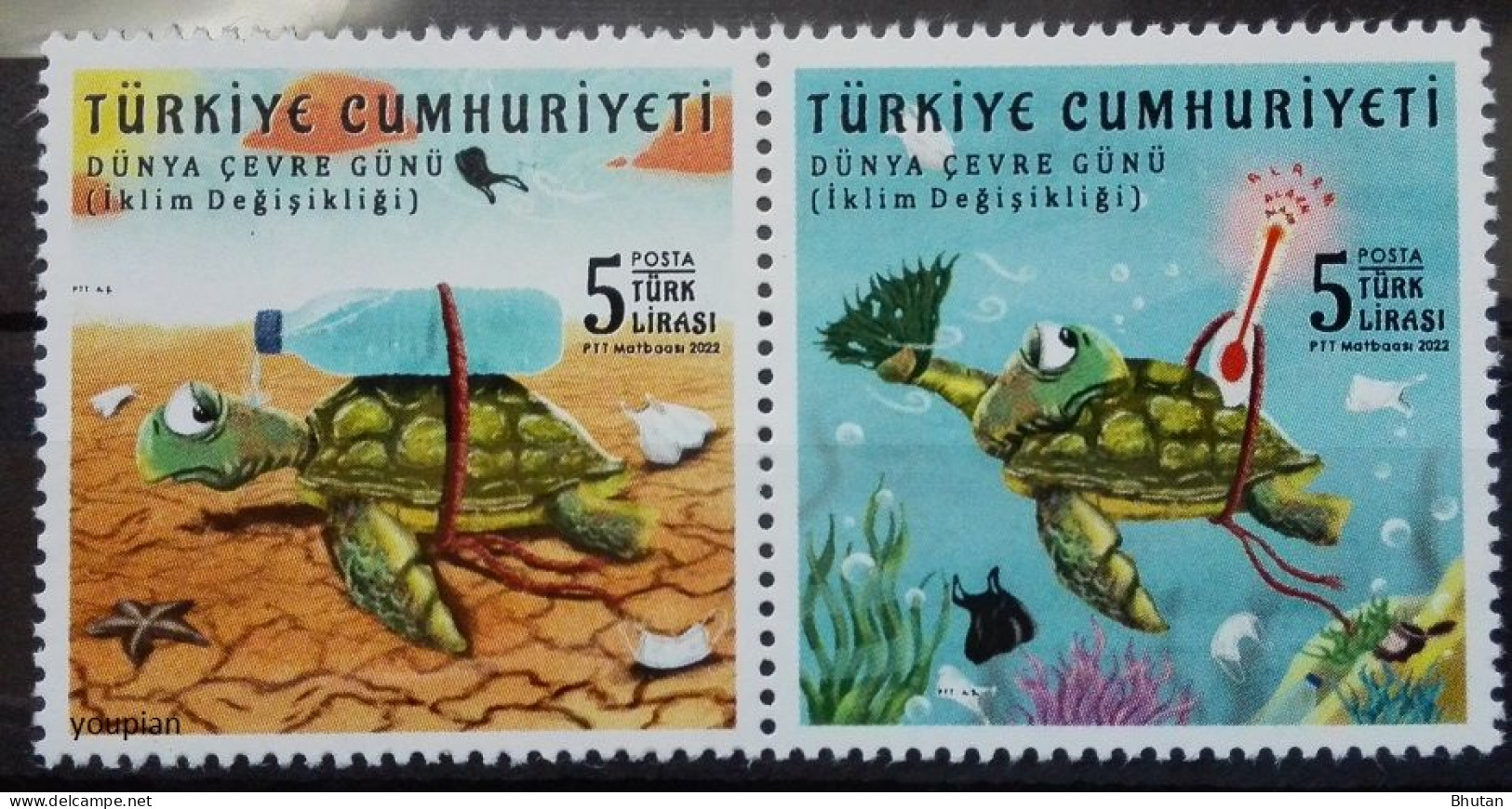 Türkiye 2022, International Environment Day - Turtles, MNH Stamps Strip - Ungebraucht