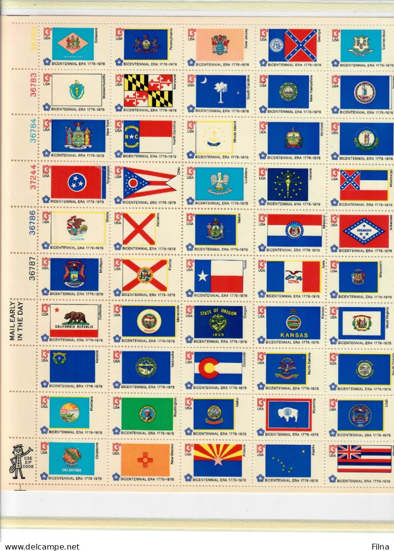 USA U.S.A. STATI UNITI 1976 - BANDIERE FLAG FOGLIO INTERO MNH/** - Ungebraucht