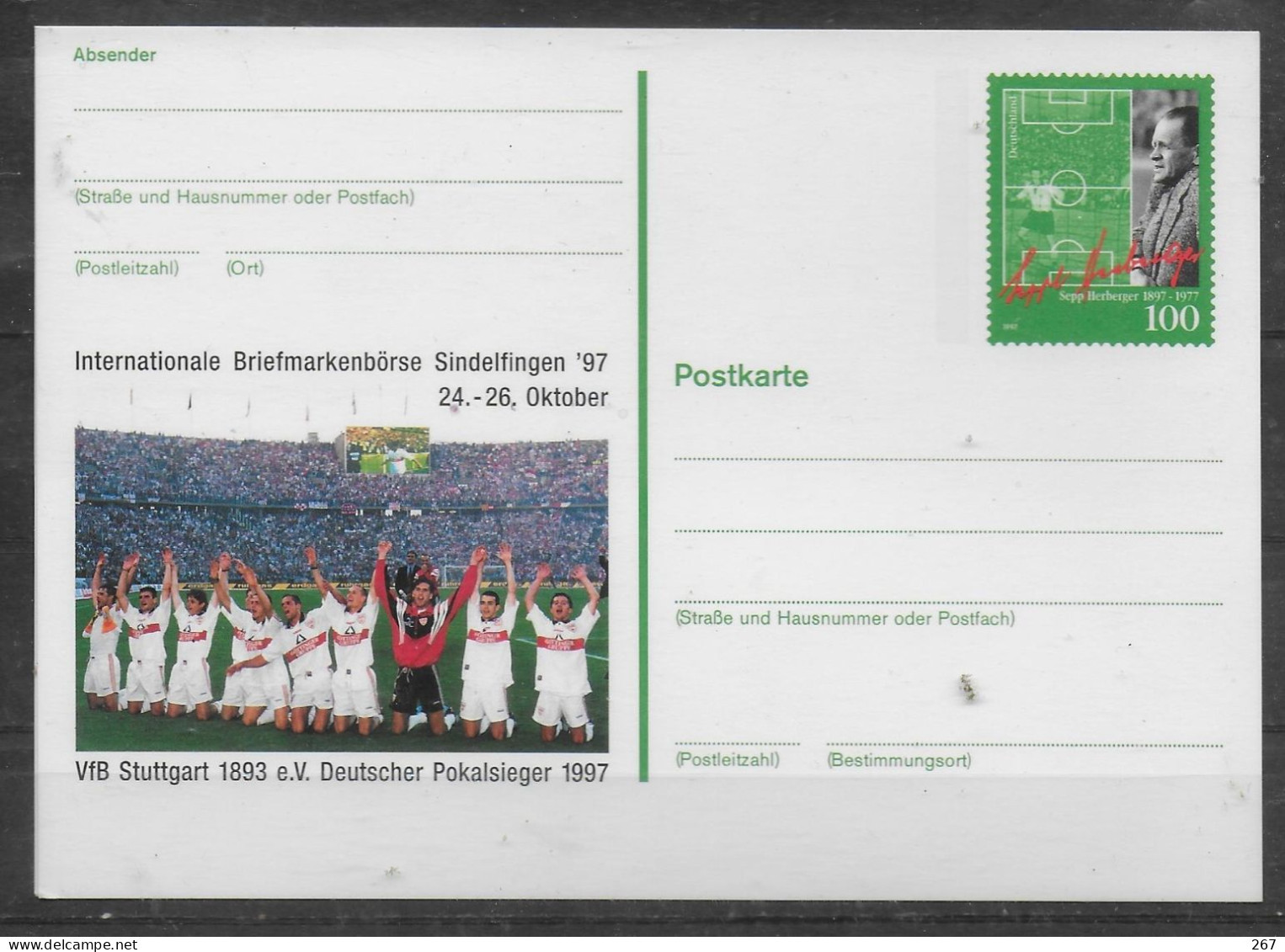 ALLEMAGNE Carte PAP 1997 Stuttgart Sepp Herberger Football  Soccer  Fussball - Covers & Documents