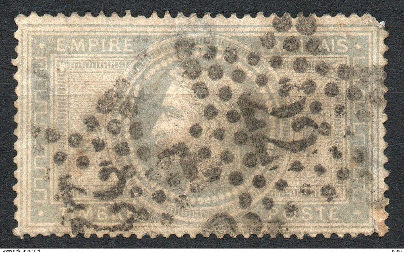 Y&T N°33 - 5 Fr. Violet-gris - 1869-1877 Napoléon III Lauré - Oblitération étoile - 22 Ailly-le-Haut-Clocher (Somme) - 1863-1870 Napoléon III Lauré
