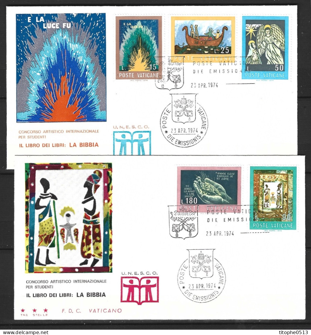 VATICAN. N°571-5 Sur 2 Enveloppes 1er Jour De 1974. La Bible. - Cristianismo