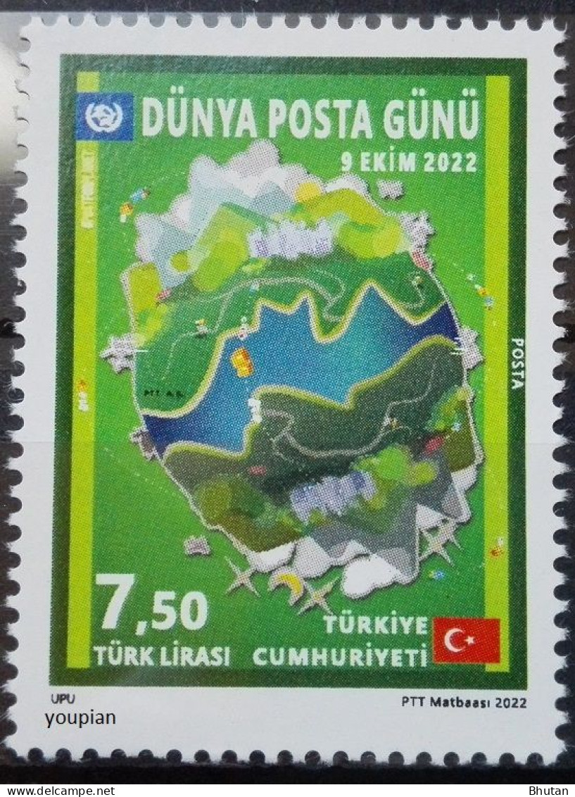 Türkiye 2022, World Post Day, MNH Single Stamp - Nuevos