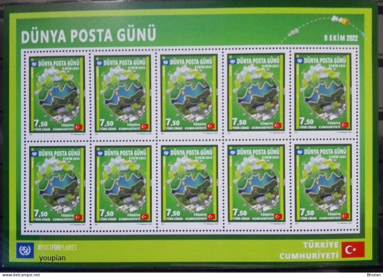 Türkiye 2022, World Post Day, MNH Sheetlet - Unused Stamps