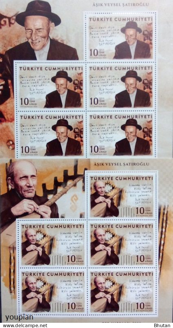 Türkiye 2023, Singer Asik Veysel Satiroglu, Two MNH Sheetlets - Ongebruikt