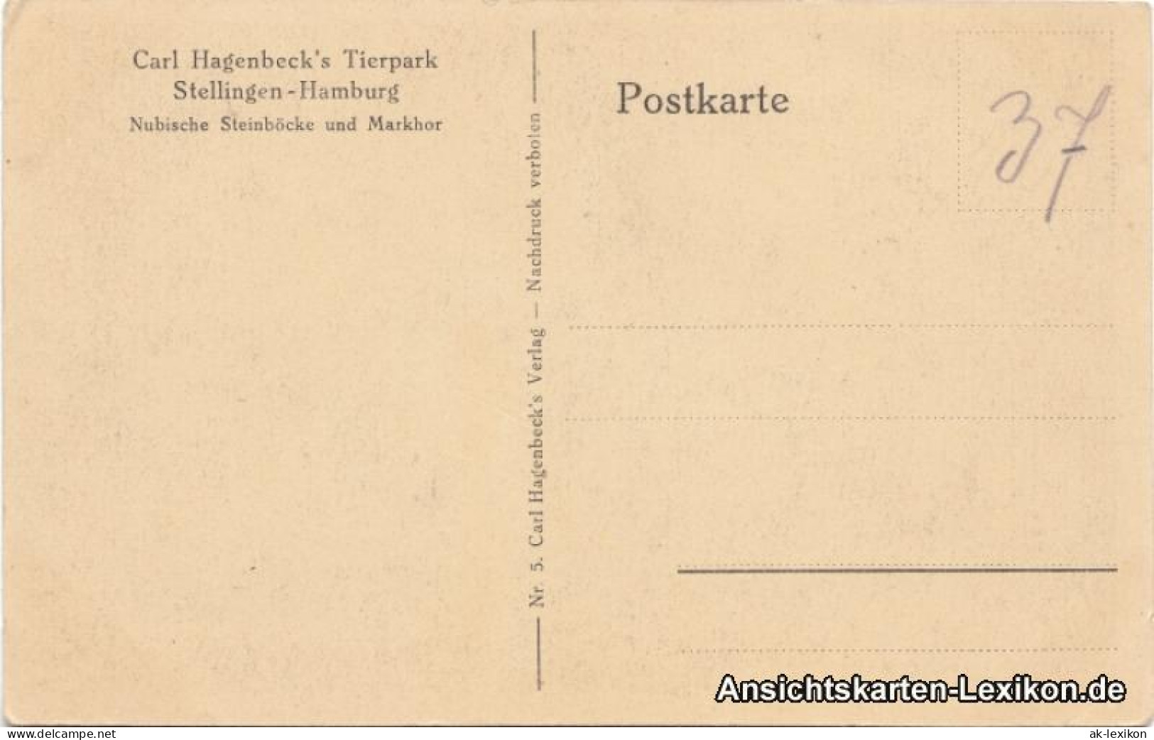 Ansichtskarte Stellingen-Hamburg Nubische Steinböcke Und Markhor 1939 - Stellingen