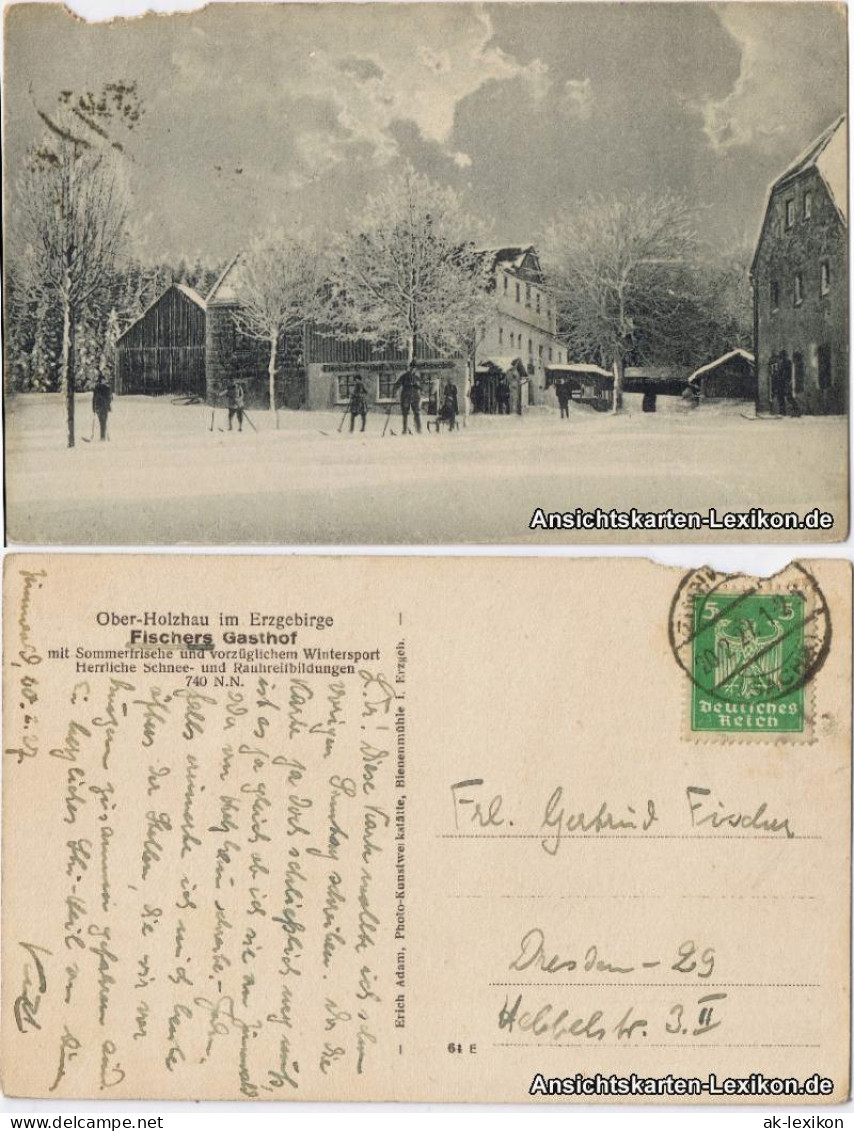 Holzhau-Rechenberg-Bienenmühle Fischers Gasthof - Im Winter (Skiläufer) 1925 - Holzhau