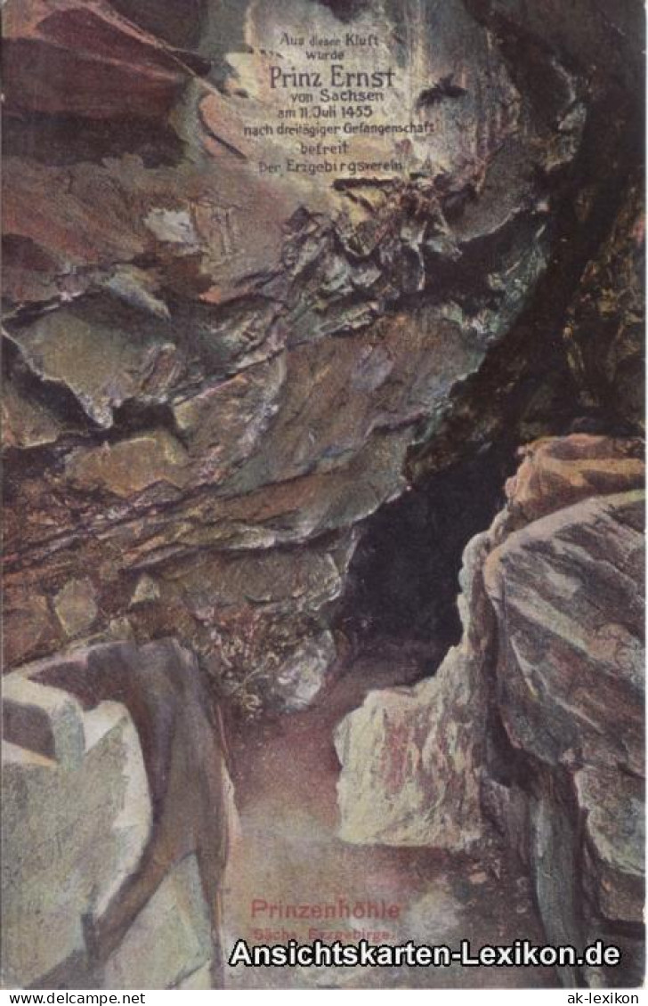 Ansichtskarte Hartenstein (Sachsen) Prinzenhöhle - Höhleneingang 1918 - Hartenstein