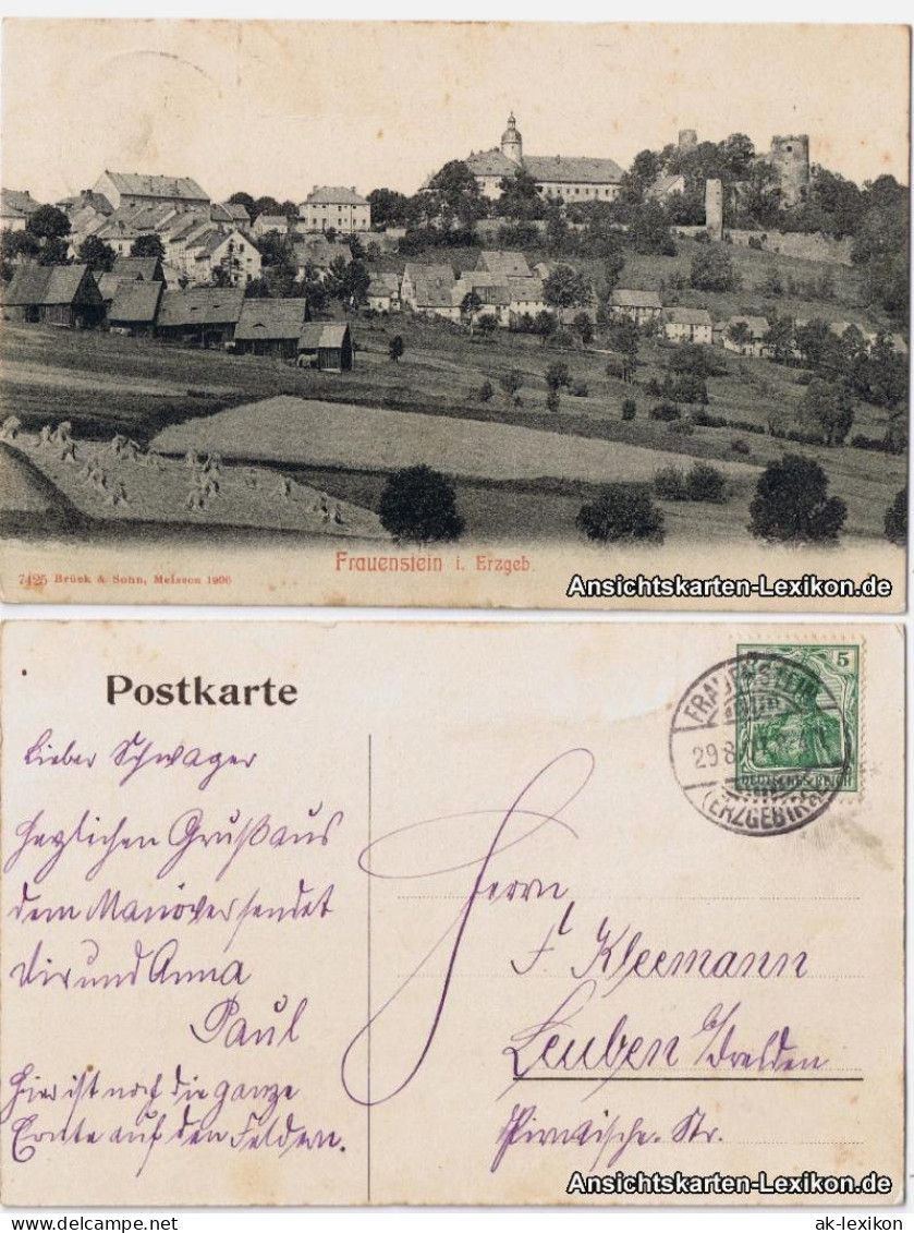 Ansichtskarte Frauenstein (Erzgebirge) Totalansicht Mit Feldern 1906 - Frauenstein (Erzgeb.)