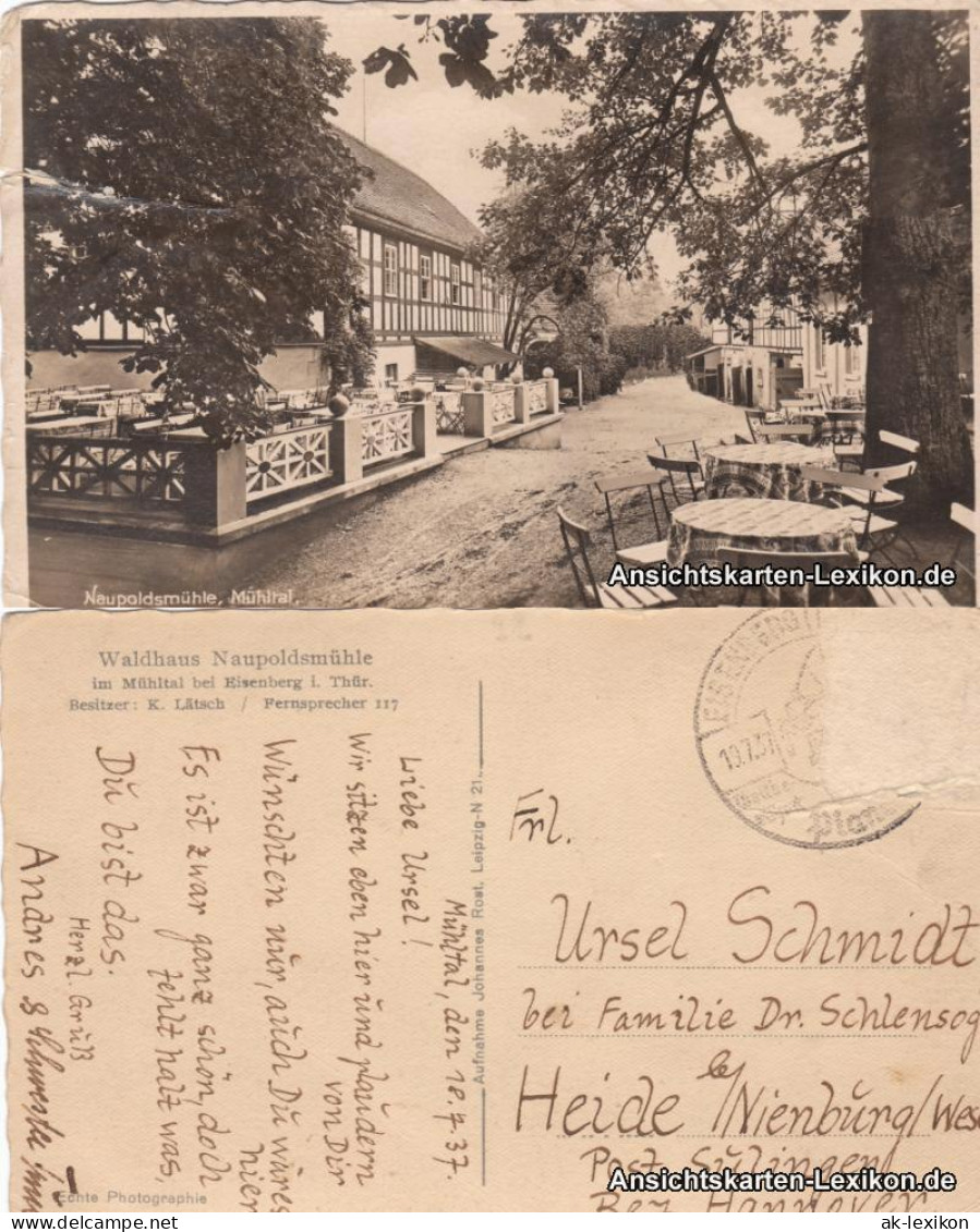 Ansichtskarte Eisenberg (Thüringen) Waldhaus Naupoldsmühle 1937  - Eisenberg