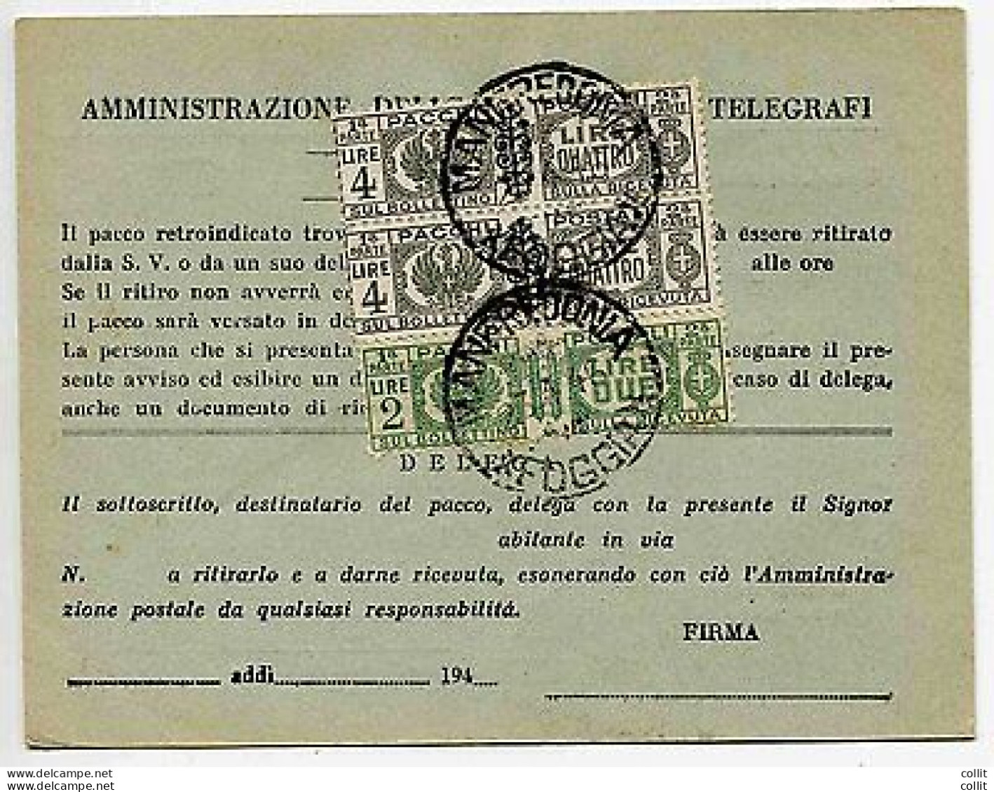 Pacchi Postali Lire 4 "Fregio" Coppia + P.P. N. 31 Utilizzati Interi Su Avviso - Neufs