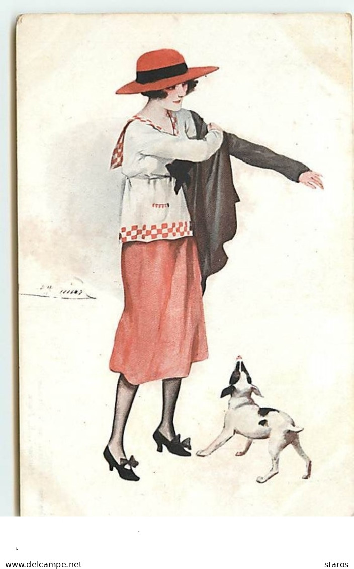 S. Meunier - Jeune Femme Mettant Une Veste, Avec Un Chien La Regardant - Trottine De Paris Série 66 N°6 - Meunier, S.