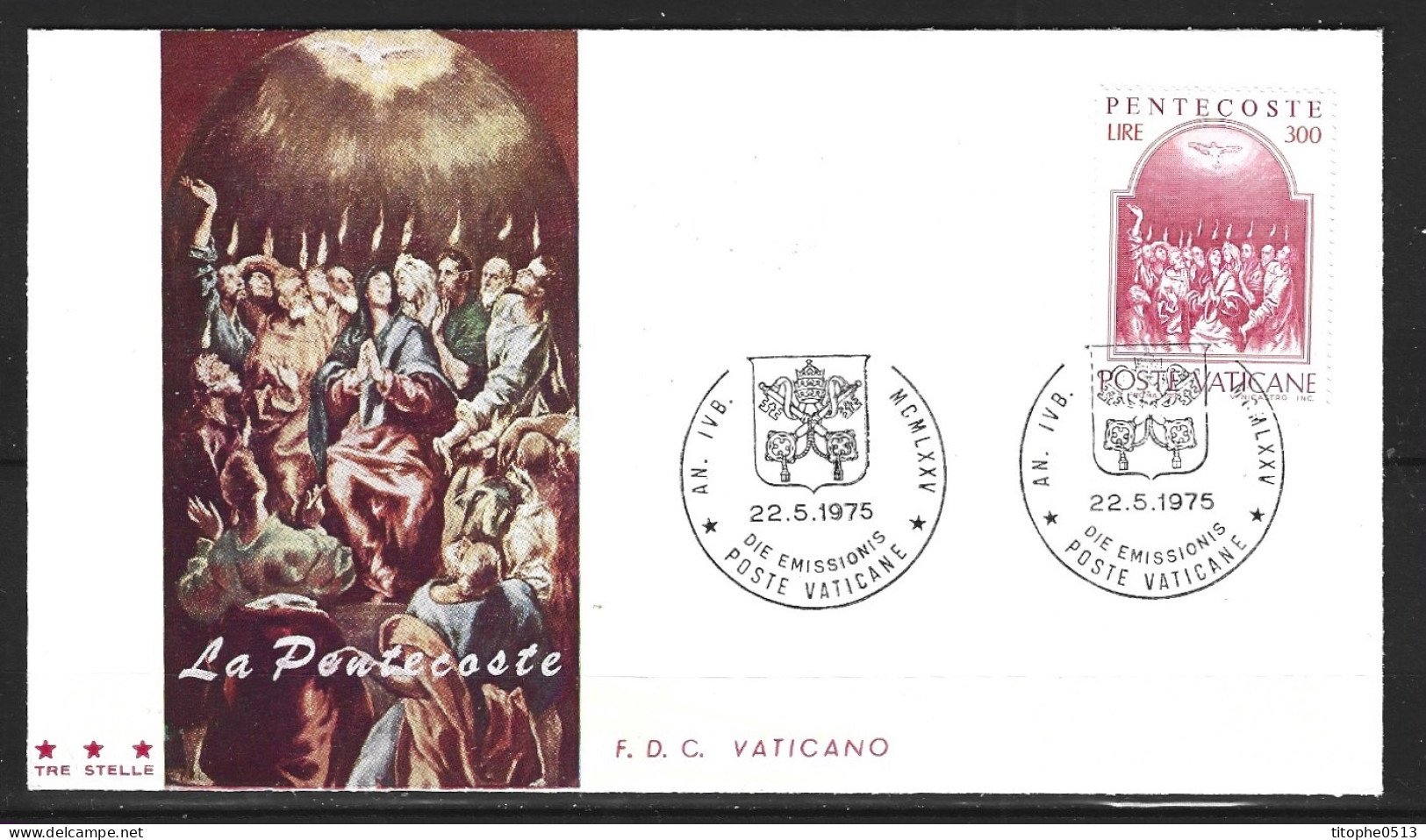 VATICAN. N°593 Sur Enveloppe 1er Jour De 1975. Tableau Du Greco/Pentecôte. - Religión