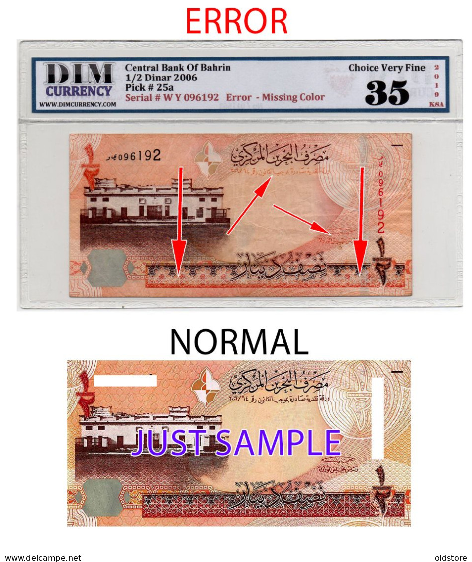 Bahrain Banknotes 1/2 Dinar - ERROR - ND 2006 - Grade By DIM 35 VF - Used Condition - Bahrein