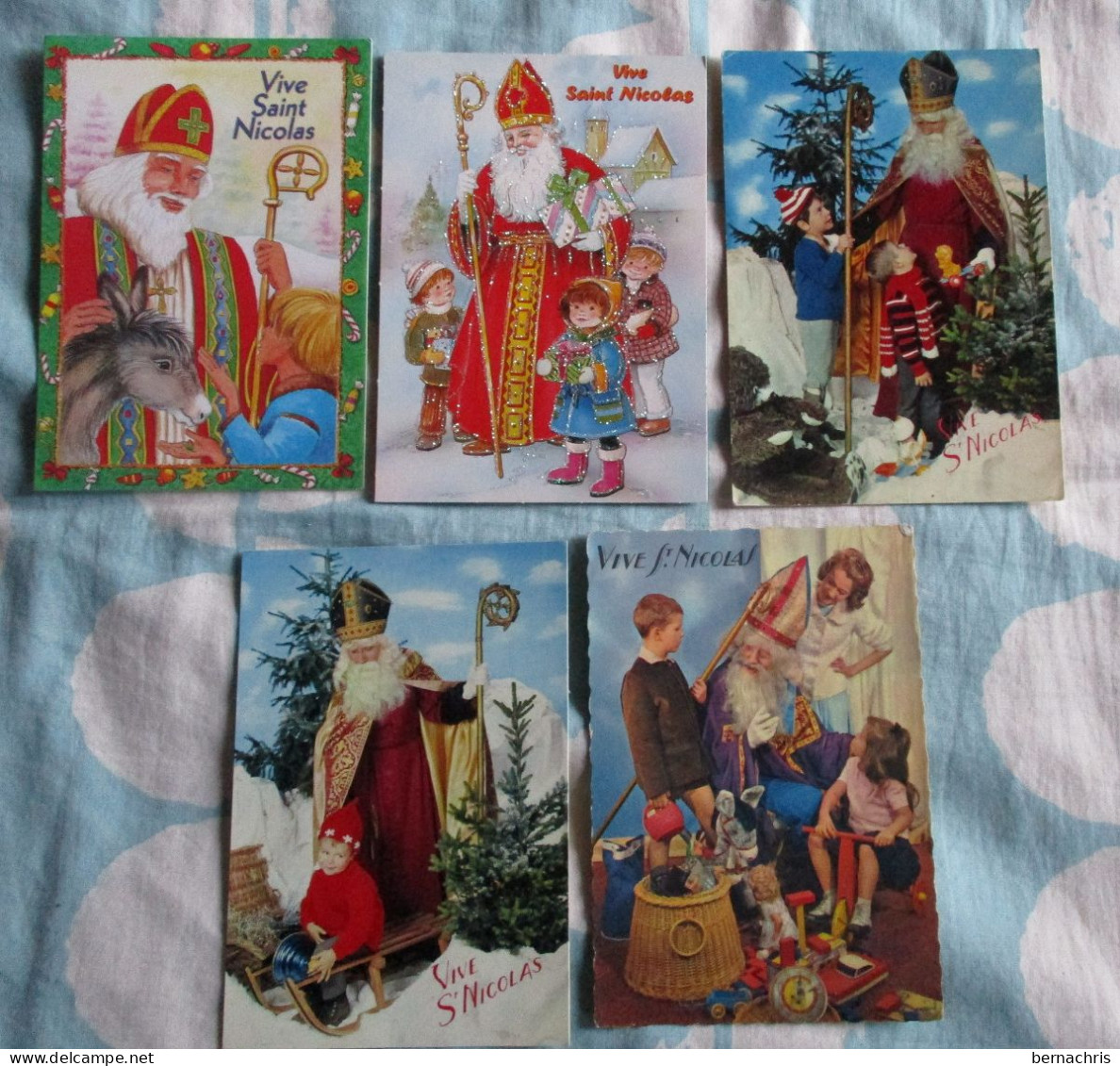 LOT DE 5 CARTES DE  VIVE ST- NICOLAS VEC SON ÂNE ET DES JOUETS - Saint-Nicolas